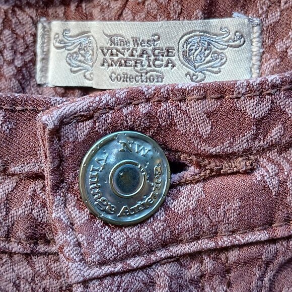 Nine West Vintage America Brown Brocade Matchstick Skinny Jeans Sz 10 - Picture 6 of 12